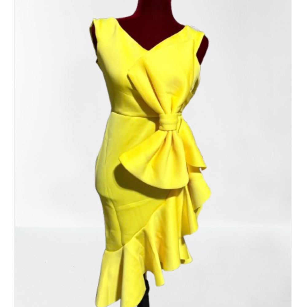 Yellow Asymmetrical Ruffled Cocktail Dress